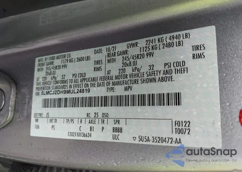 2021 Lincoln Corsair Reserve z USA, uszkodzony, nr VIN 5LMCJ2DH9MUL24819